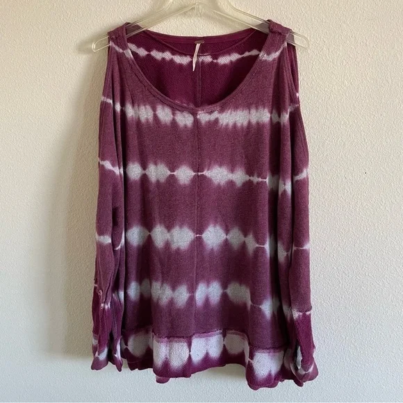 Free People Dandyline Boxy Cold Shoulder Tie Dye Sweatshirt Purple Sz Small - Picture 2 of 13